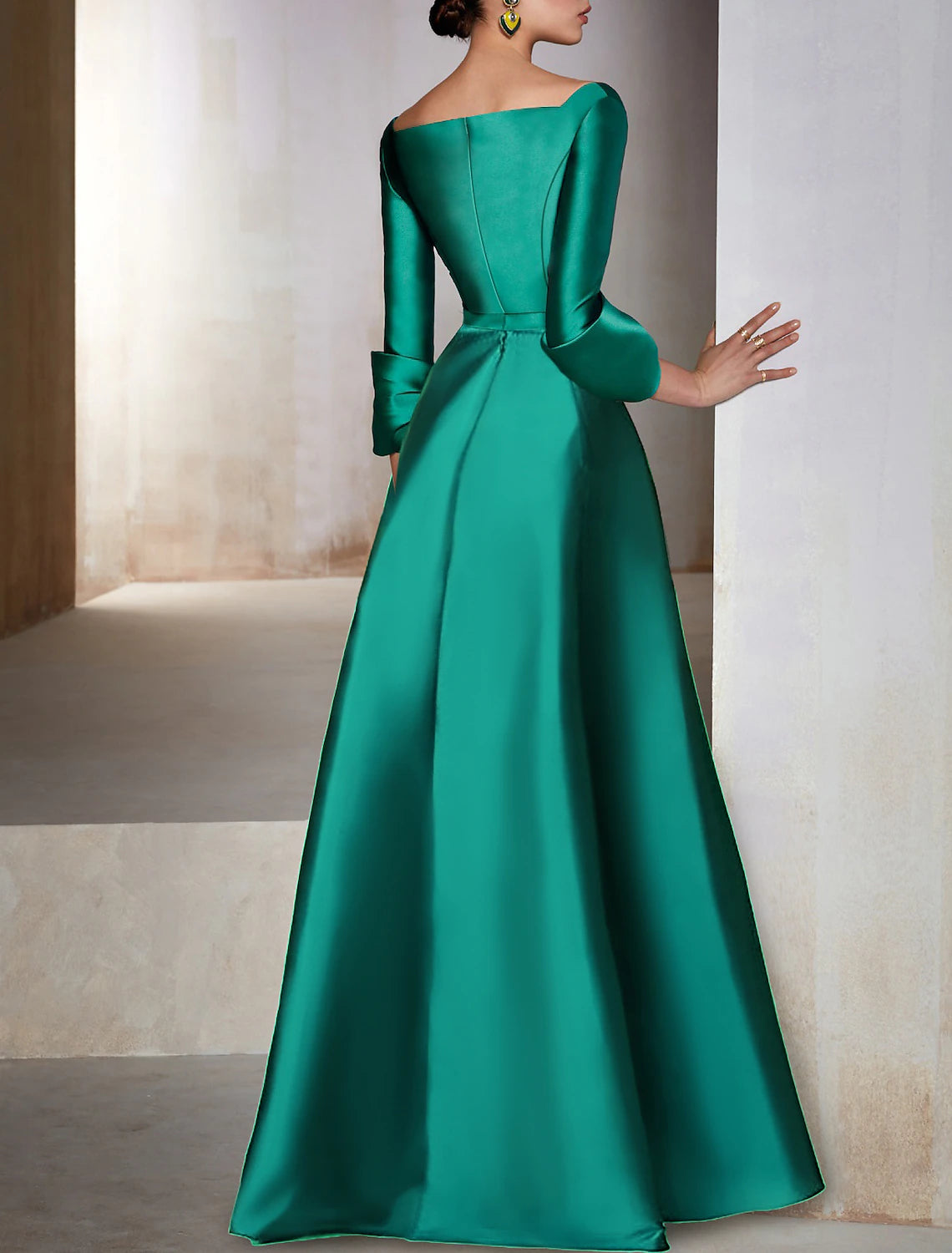 Wholesale A-Line Evening Gown Elegant Dress Christmas Red Green Dress Formal Wedding Guest Floor Length 3/4 Length Sleeve V Neck Satin with Bow(s)