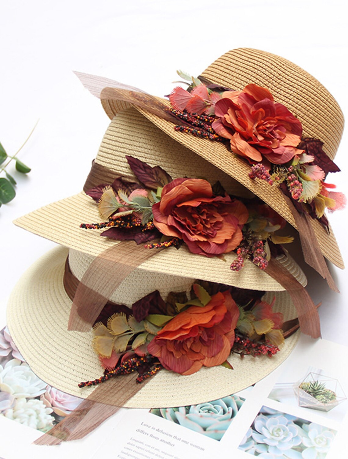 Wholesale Hats Headwear Straw Hats Straw Bucket Hat Straw Hat Sun Hat Casual Holiday Beach Kentucky Derby Melbourne Cup Vintage Style Elegant With Appliques Flower Headpiece Headwear