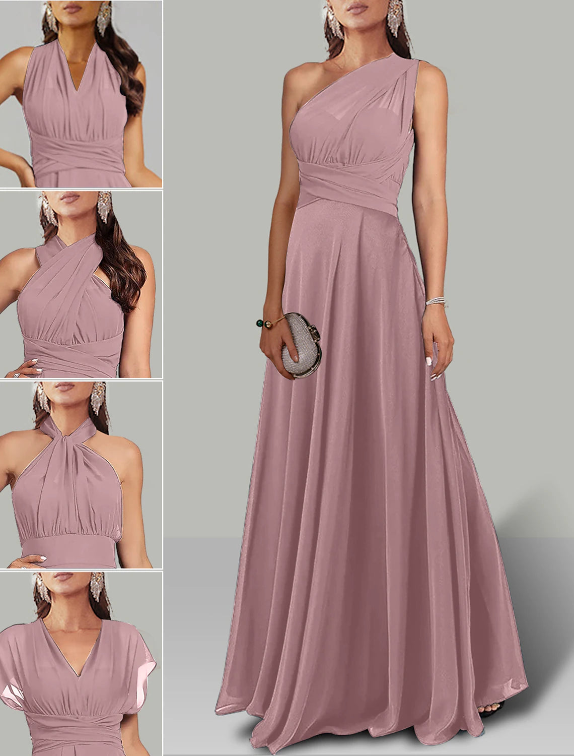 Wholesale A-Line Wedding Guest Dresses Infinity Dress Wedding Party Summer Floor Length Short Sleeve Halter Neck Convertible Chiffon with Ruched
