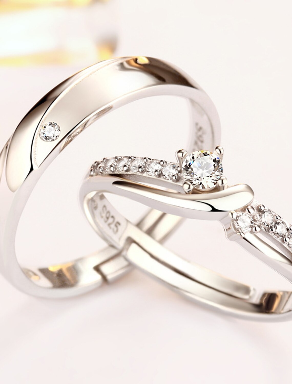 Wholesale Men Women Couple Rings Wedding Classic Silver S925 Sterling Silver Precious Stylish Simple 1 Pair Zircon