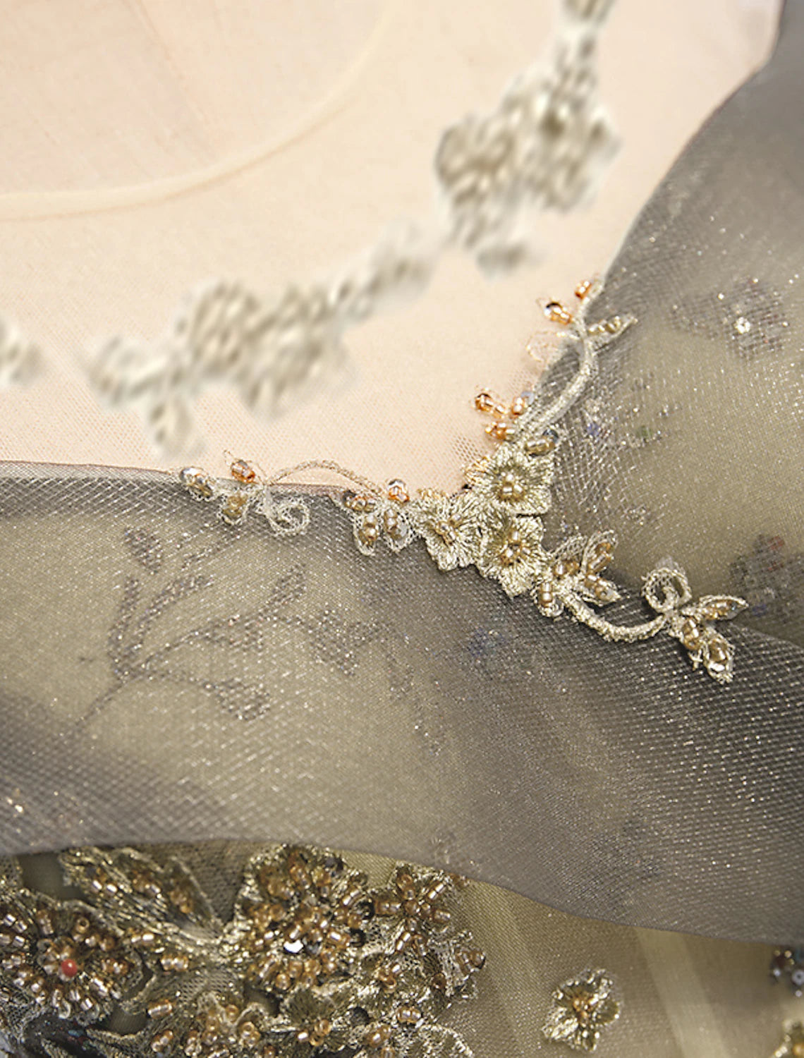 Wholesale A-Line Evening Gown Floral Dress Wedding Guest Engagement Floor Length Short Sleeve Illusion Neck Tulle with Pleats