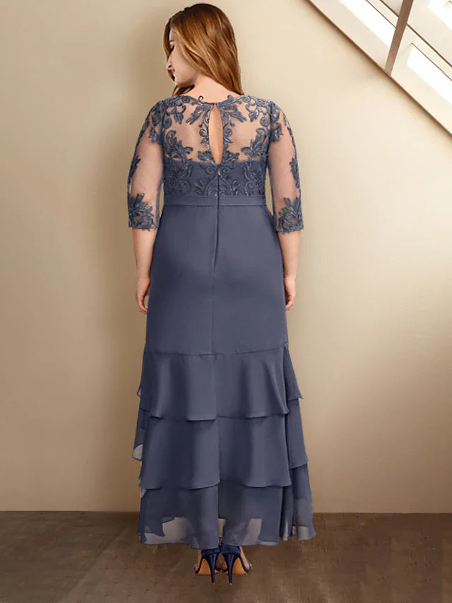 Wholesale A-Line Plus Size Curve Mother of the Bride Dresses Elegant Dress Formal Ankle Length Half Sleeve V Neck Chiffon with Ruffles Appliques