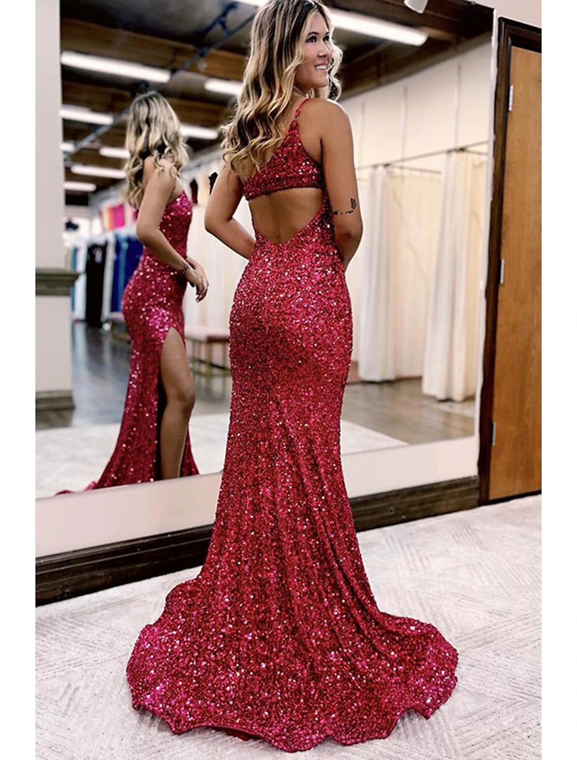 Wholesale  Mermaid / Trumpet Prom Dresses Sparkle & Shine Dress Formal Wedding Party Court Train Sleeveless One Shoulder Sequined with Sequin Slit