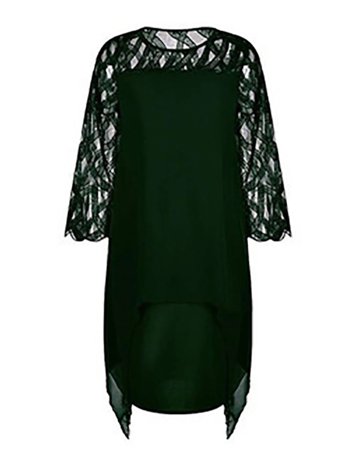 Wholesale A-Line Elegant Cocktail Dress Semi-formal Christmas Red Green Dress Midi Jewel Neck 3/4 Length Sleeve Knee Length Lace with Sleek Splicing