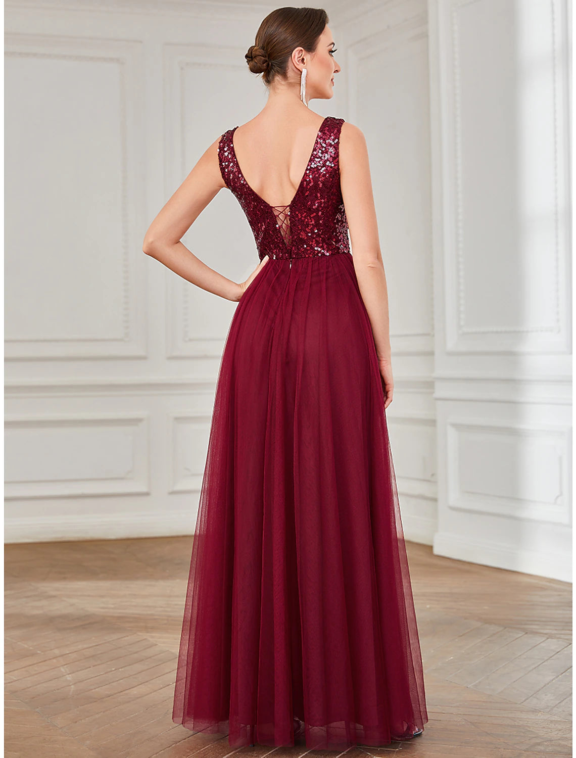 Wholesale  A-Line Party Dresses Sparkle & Shine Dress Wedding Guest Birthday Floor Length Sleeveless Jewel Neck Tulle with Sequin