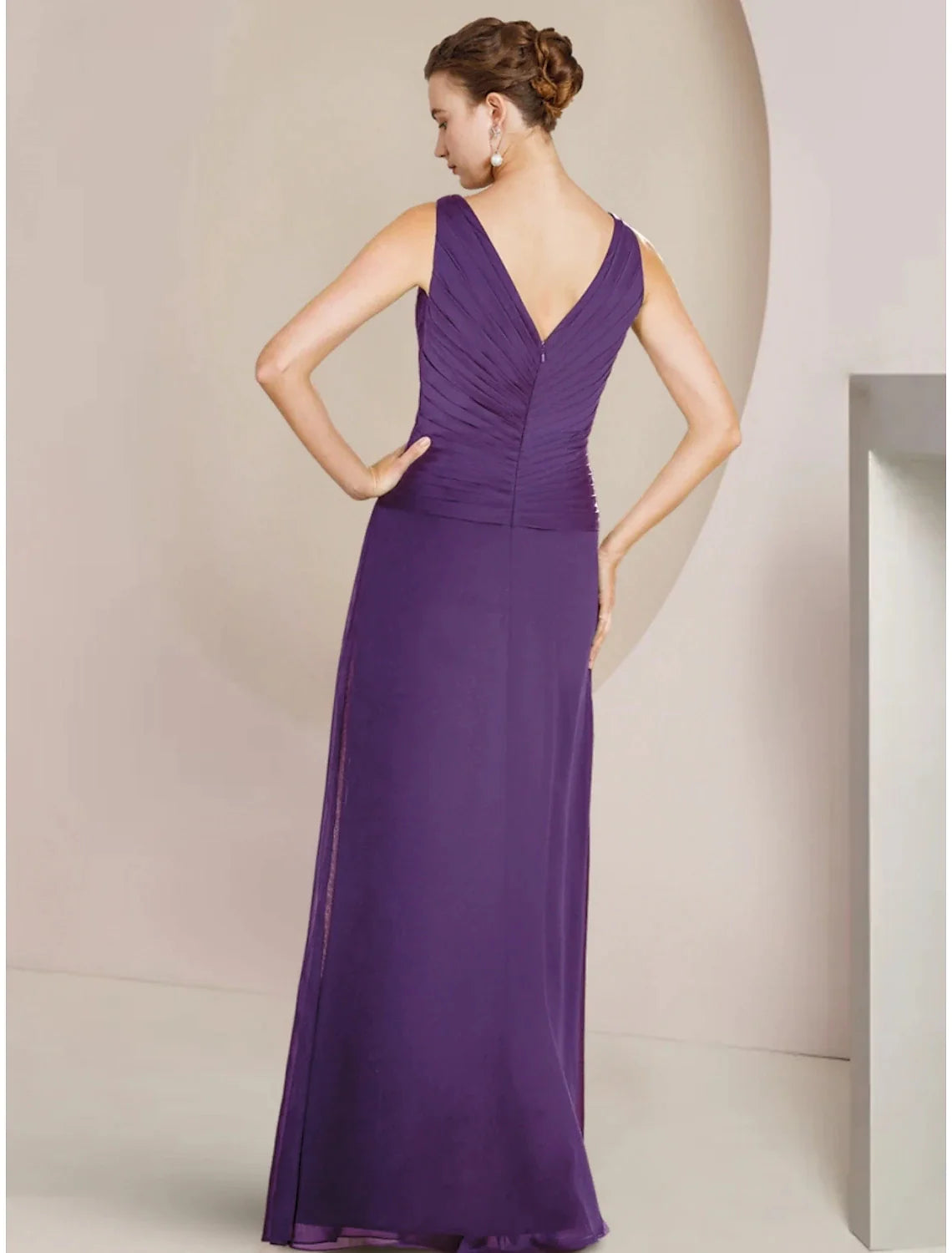 Wholesale A-Line Mother of the Bride Dress Wedding Guest Elegant V Neck Floor Length Chiffon Long Sleeve with Ruffles Ruching