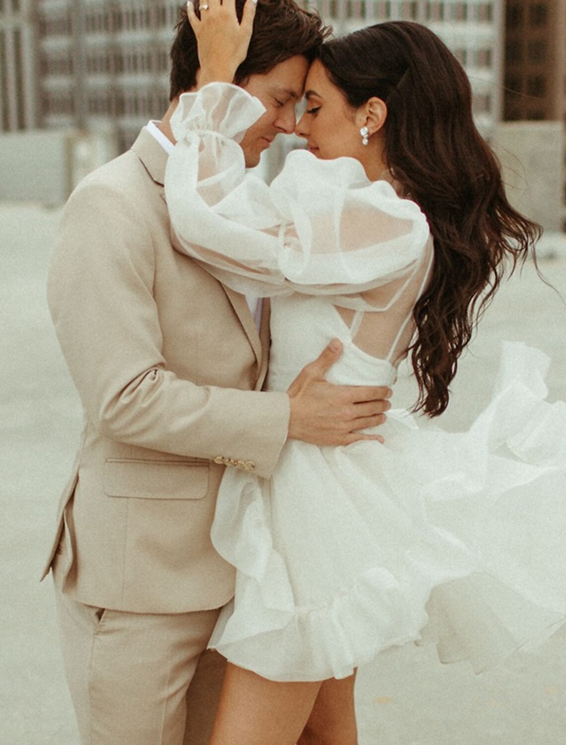 Wholesale Reception Little White Dresses Wedding Dresses A-Line High Neck Long Sleeve Short / Mini Organza Bridal Gowns With Pick Up Skirt