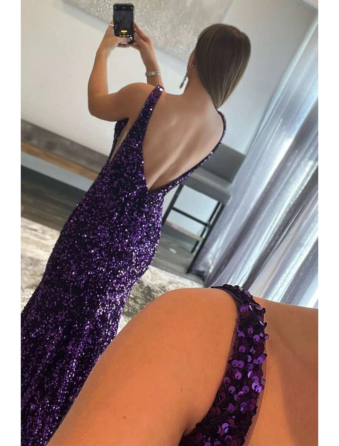Wholesale  Mermaid / Trumpet Prom Dresses Sparkle & Shine Dress Formal Prom Sweep / Brush Train Sleeveless V Neck Sequined Backless with Sequin