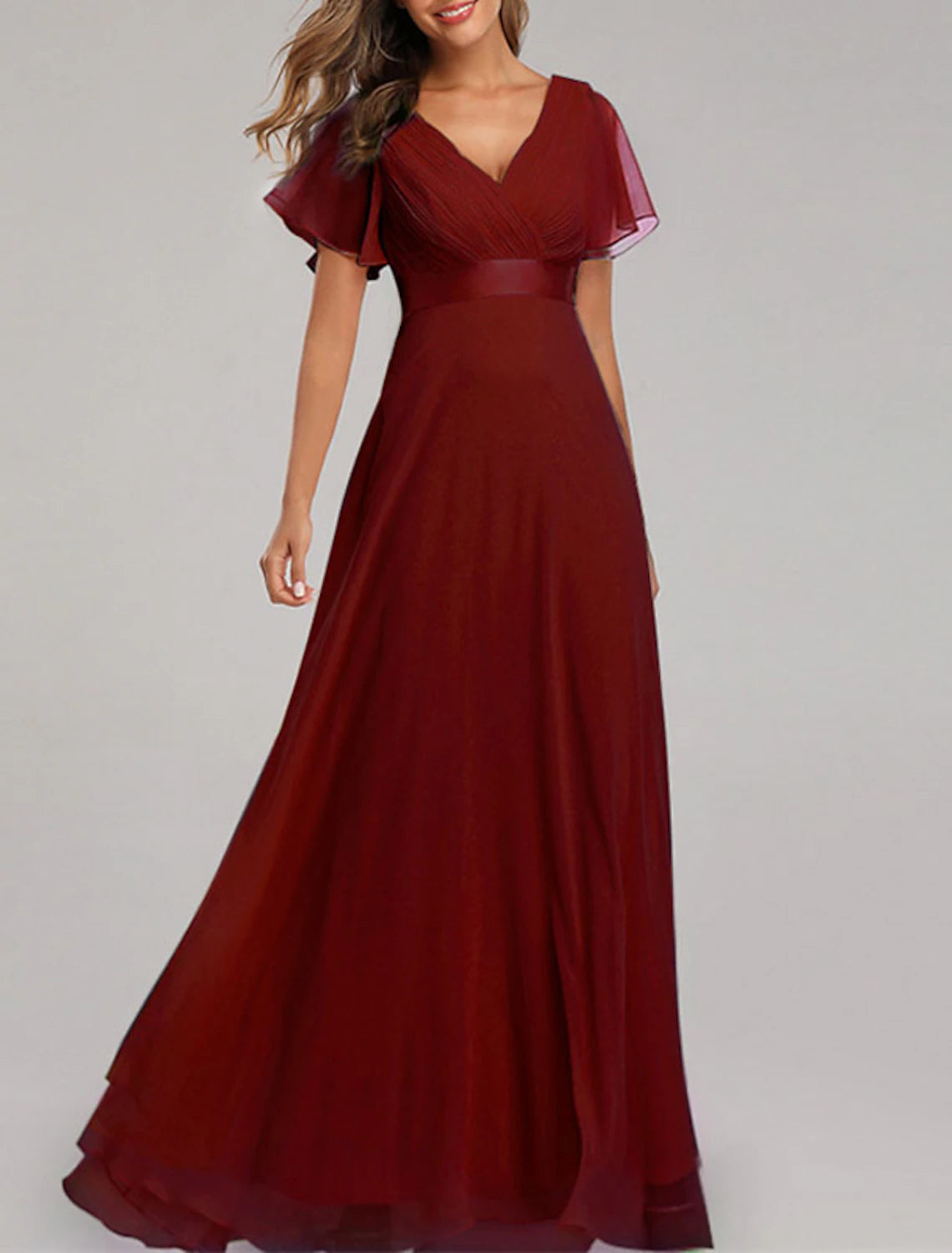 Wholesale Women‘s Party Dress Wedding Guest Dress Chiffon Dress Long Dress Maxi Dress Black Pink Wine Short Sleeve Pure Color Zipper Spring Summer V Neck Party Party