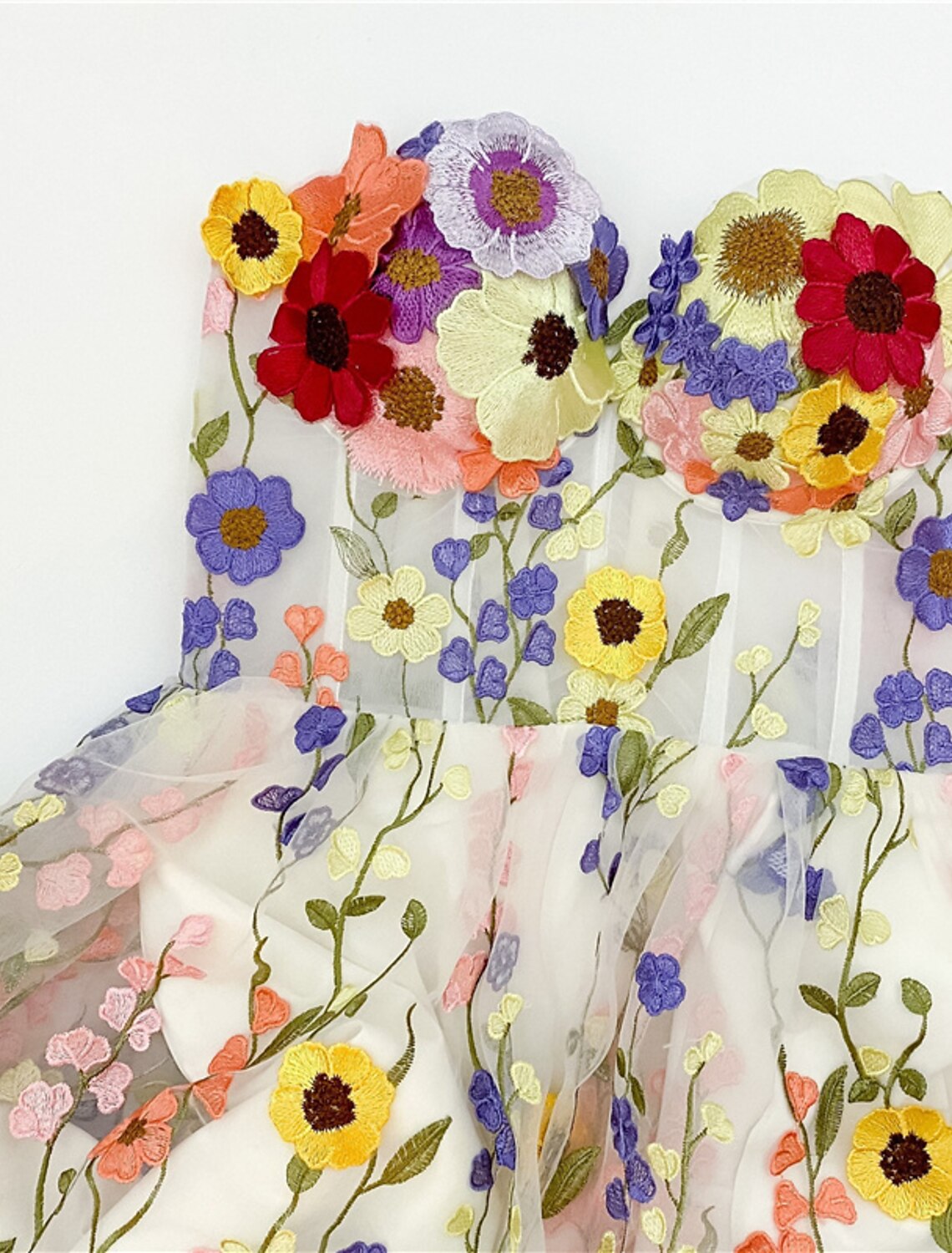 Wholesale A-Line Cocktail Dresses Floral Dress Wedding Guest Summer Knee Length Sleeveless Strapless Tulle with Appliques