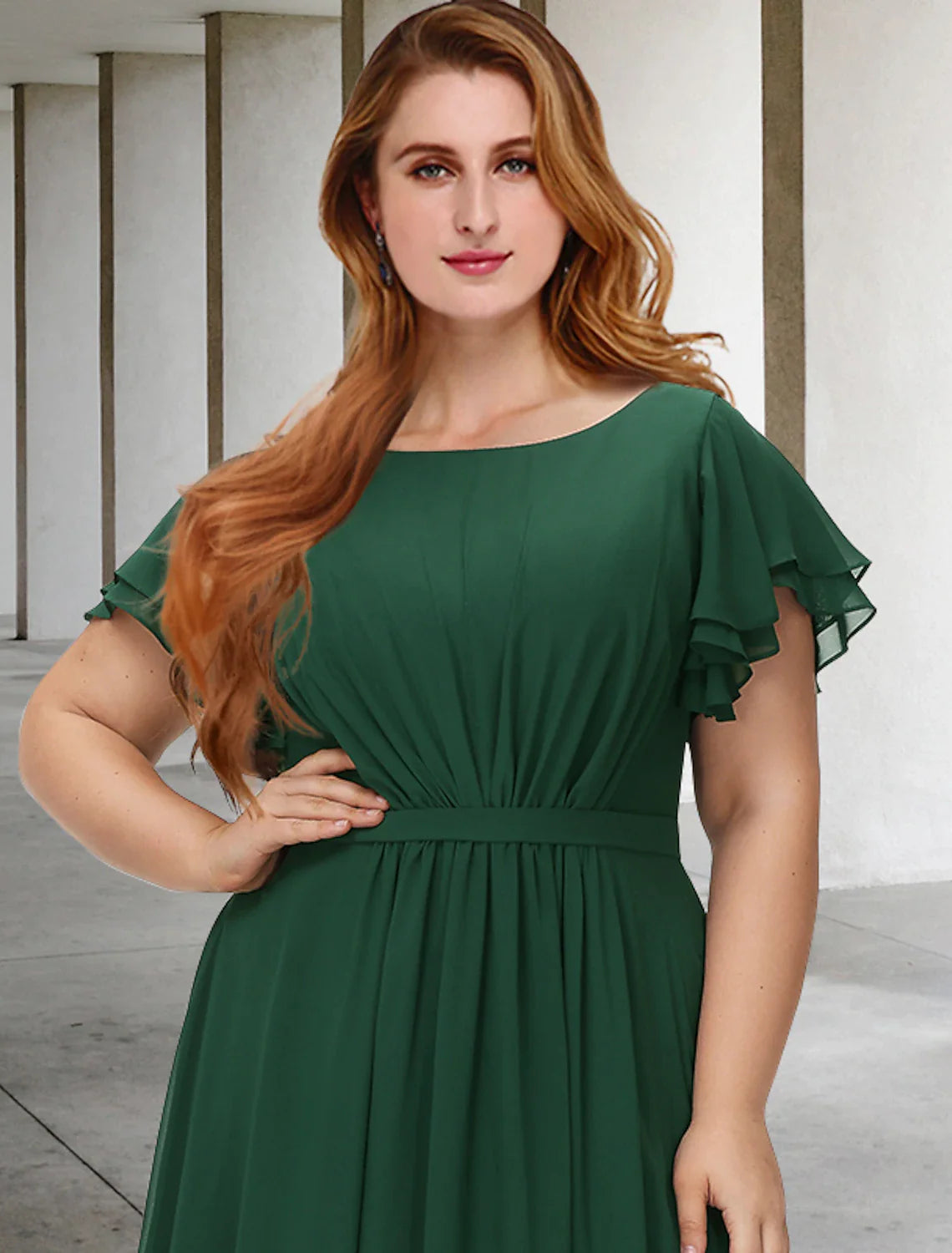 Wholesale A-Line Mother of the Bride Dresses Plus Size Hide Belly Curve Elegant Dress Formal Floor Length Short Sleeve Jewel Neck Chiffon with Pleats