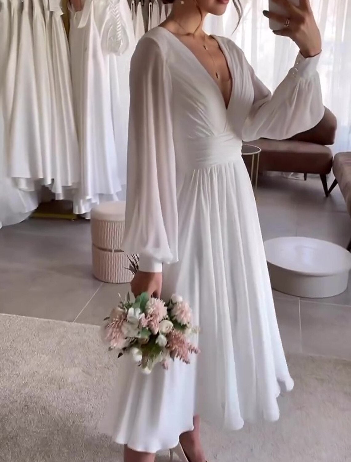 Wholesale Bridal Shower Simple Wedding Dresses Glitter & Sparkle Wedding Dresses Ball Gown Off Shoulder Sleeveless Knee Length Satin Bridal Gowns With Pleats Appliques