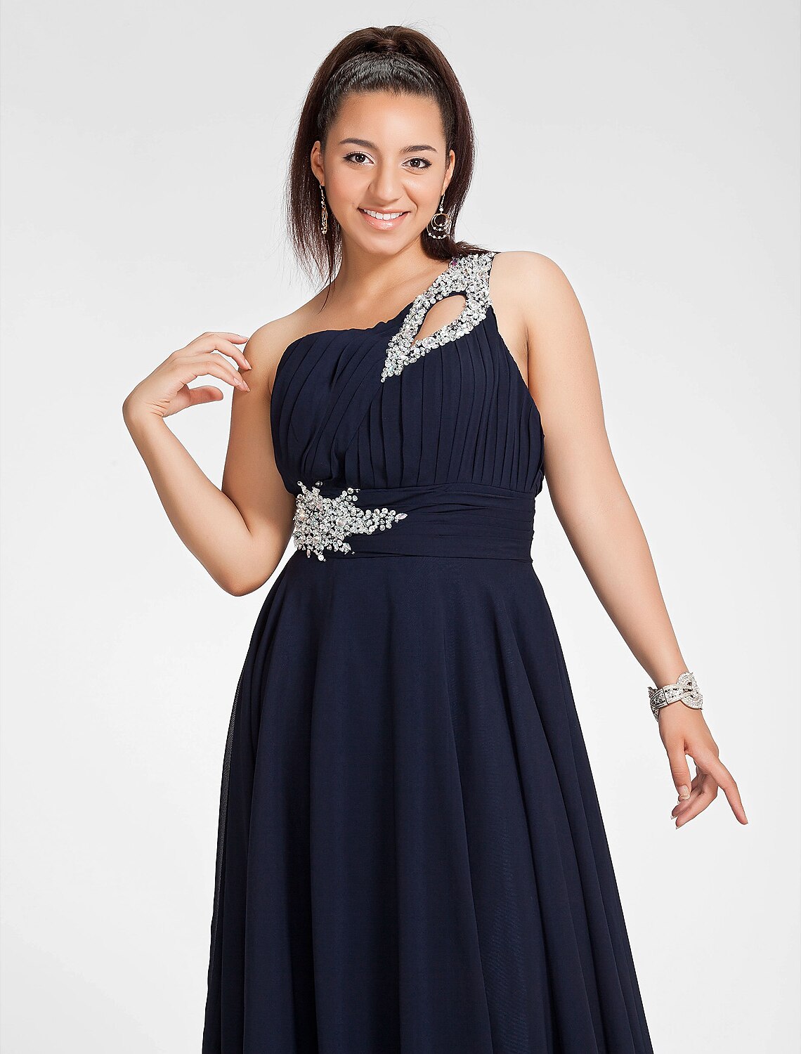 Wholesale A-Line Cut Out Dress Wedding Guest Prom Sweep / Brush Train Sleeveless One Shoulder Chiffon with Ruched Beading