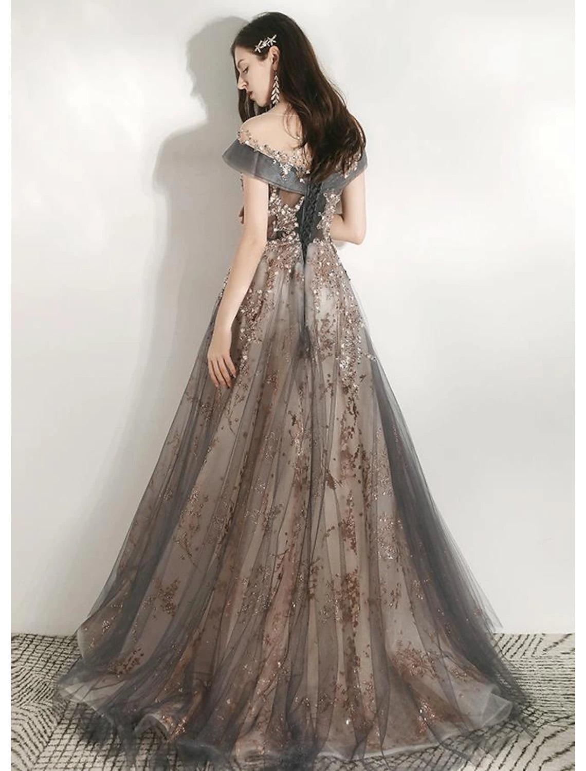 Wholesale A-Line Bridesmaid Dress Jewel Neck Short Sleeve Beautiful Back Floor Length Tulle with Crystals / Bandage