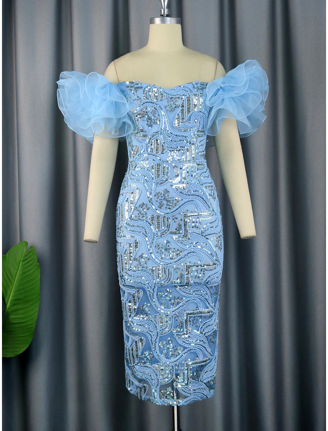 Wholesale Sheath / Column Party Dresses Floral Dress Cocktail Party Wedding Party Tea Length Sleeveless Off Shoulder Sequined with Sequin