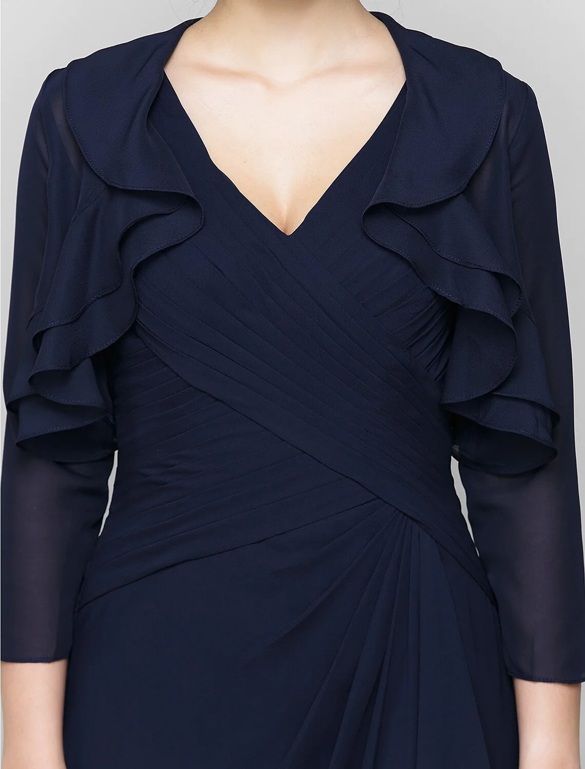 Wholesale Sheath / Column Mother of the Bride Dress Convertible Dress V Neck Floor Length Chiffon 3/4 Length Sleeve with Criss Cross Cascading Ruffles