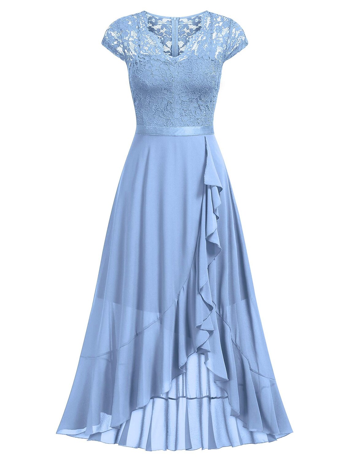 Wholesale A-Line Cocktail Dresses Black Dress Wedding Guest Cocktail Party Asymmetrical Short Sleeve One Shoulder Chiffon with Pleats Lace Insert