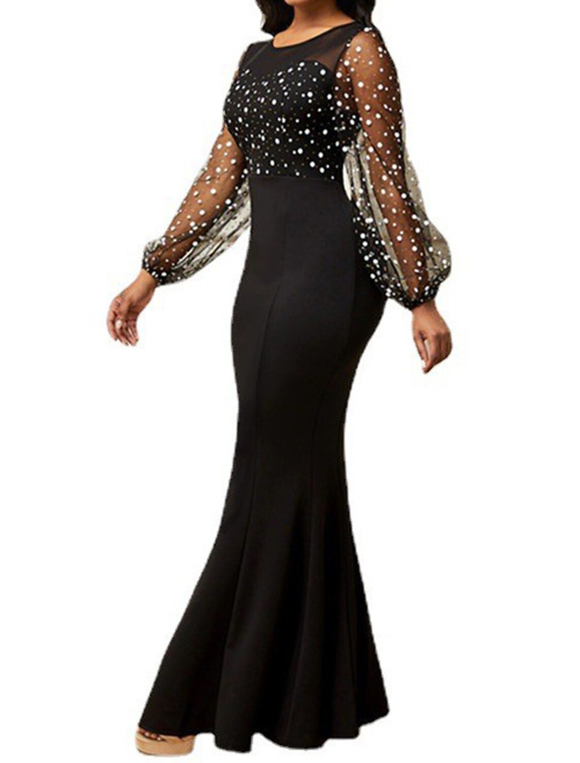 Wholesale Mermaid / Trumpet Party Dresses Sparkle & Shine Dress Formal Wedding Guest Floor Length Long Sleeve Jewel Neck Spandex with Rhinestone Crystals