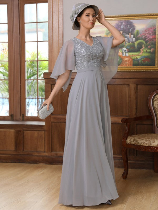 Wholesale A-Line/Princess Chiffon Applique V-neck 1/2 Sleeves Floor-Length Mother of the Bride Dresses
