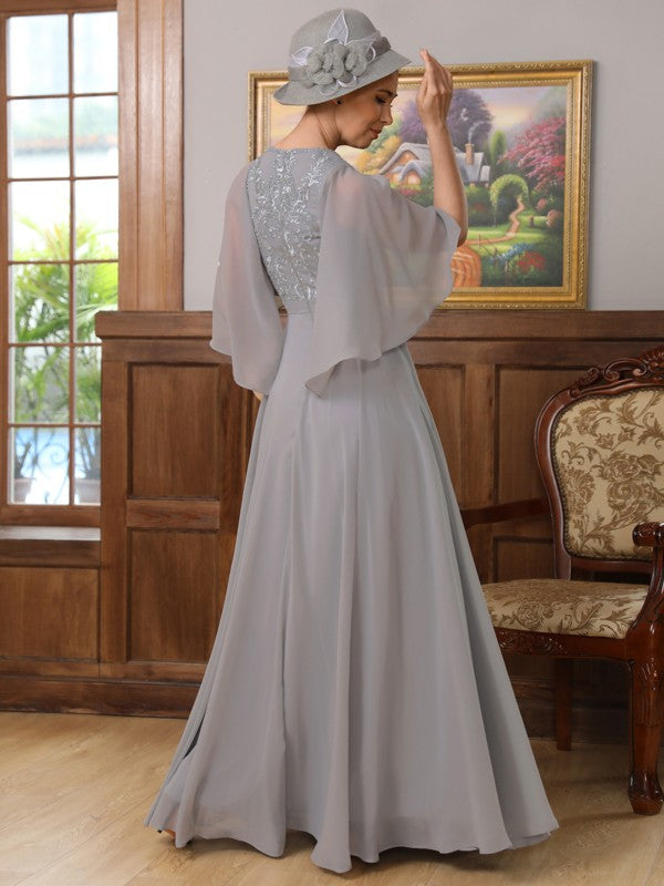 Wholesale A-Line/Princess Chiffon Applique V-neck 1/2 Sleeves Floor-Length Mother of the Bride Dresses