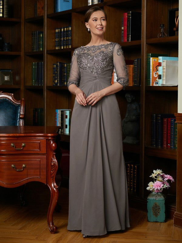 Wholesale A-Line/Princess Chiffon Applique Scoop 3/4 Sleeves Floor-Length Mother of the Bride Dresses
