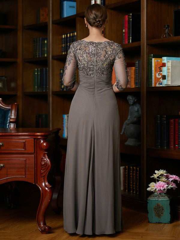 Wholesale A-Line/Princess Chiffon Applique Scoop 3/4 Sleeves Floor-Length Mother of the Bride Dresses