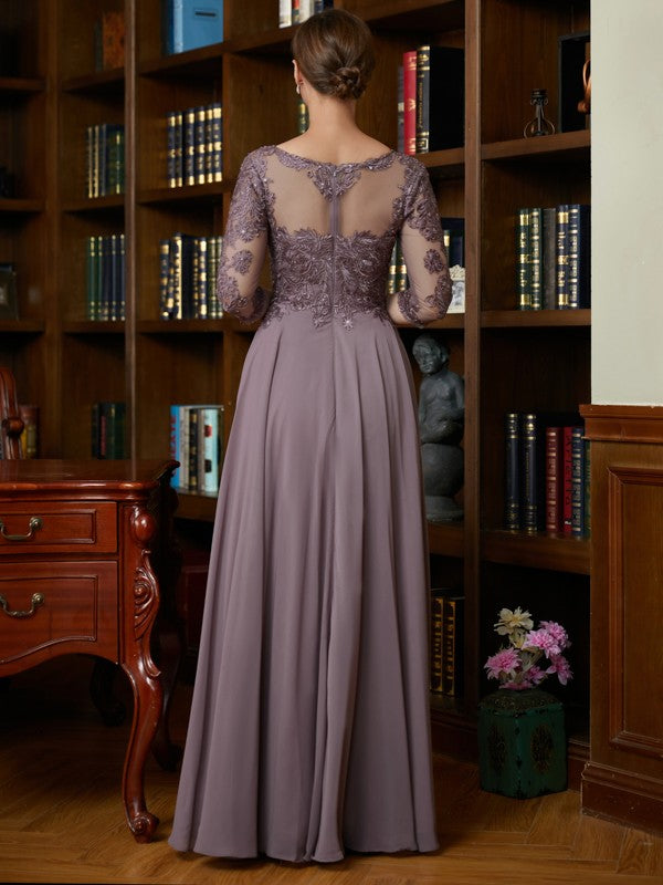 Wholesale A-Line/Princess Chiffon Lace Scoop 3/4 Sleeves Floor-Length Mother of the Bride Dresses