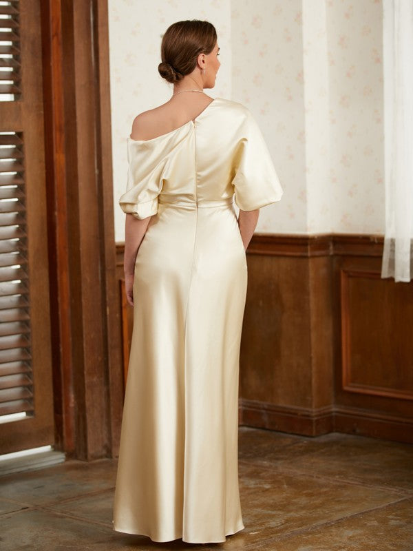 Wholesale Sheath/Column Charmeuse Ruched Off-the-Shoulder Short Sleeves Floor-Length Mother of the Bride Dresses
