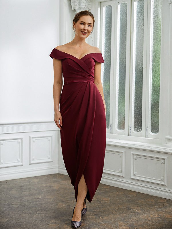 Wholesale Sheath/Column Stretch Crepe Ruched Off-the-Shoulder Sleeveless Floor-Length Mother of the Bride Dresses