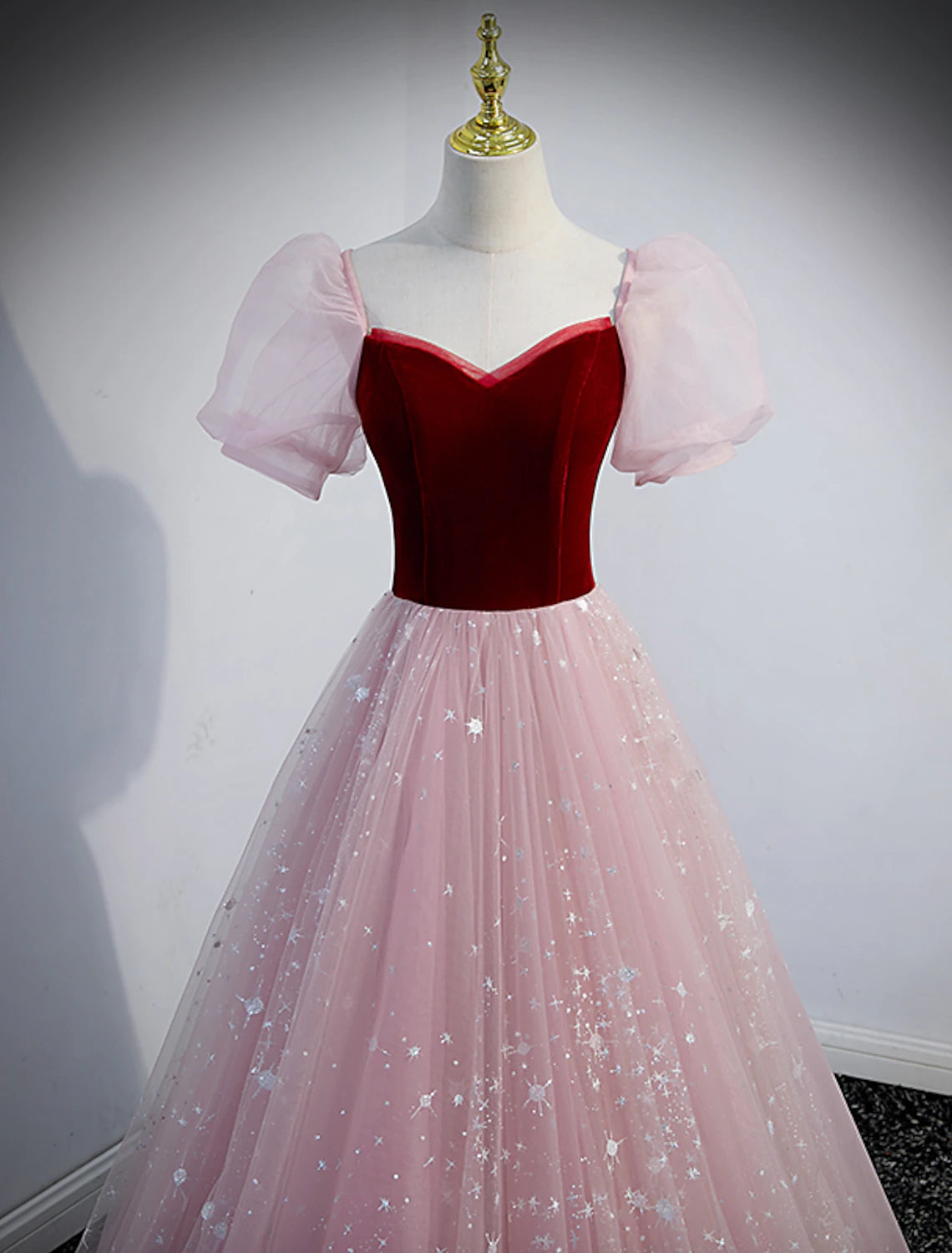 Wholesale  A-Line Prom Dresses Princess Dress Prom Valentine's Day Floor Length Short Sleeve Sweetheart Tulle with Sequin