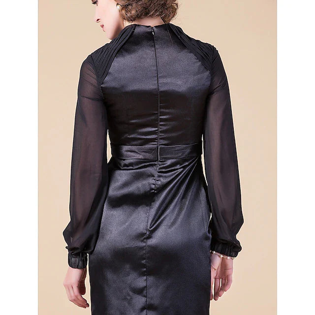 Wholesale Sheath / Column Mother of the Bride Dress Queen Anne Floor Length Chiffon Stretch Satin Long Sleeve with Sash / Ribbon Beading Side Draping