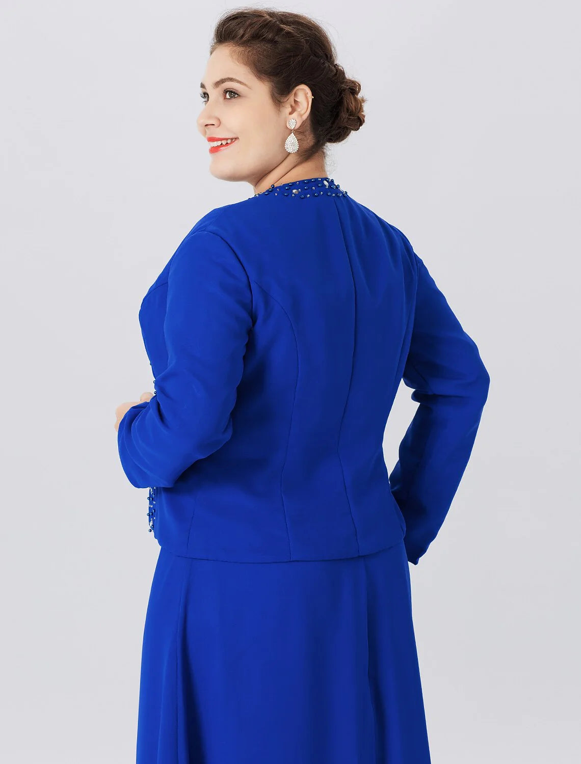 Wholesale A-Line Mother of the Bride Dress Formal Classic & Timeless Elegant & Luxurious Plus Size Straps Floor Length Chiffon Lace Long Sleeve Wrap Included with Pearls Crystals