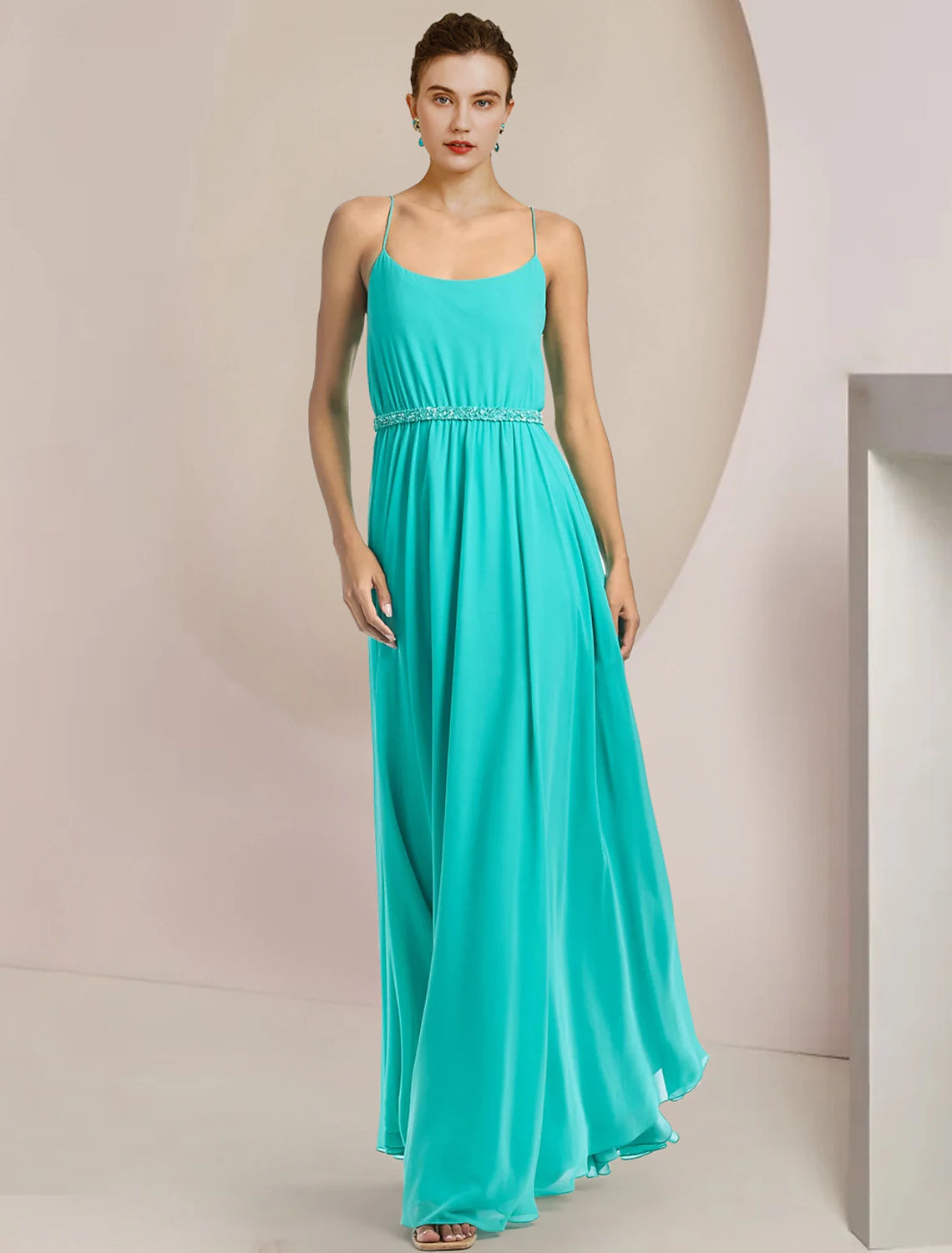 Wholesale  Two Piece Jumpsuits Jumpsuit / Pantsuit Mother of the Bride Dress Formal Wedding Guest Elegant Scoop Neck Tea Length Chiffon Sleeveless with Beading Appliques