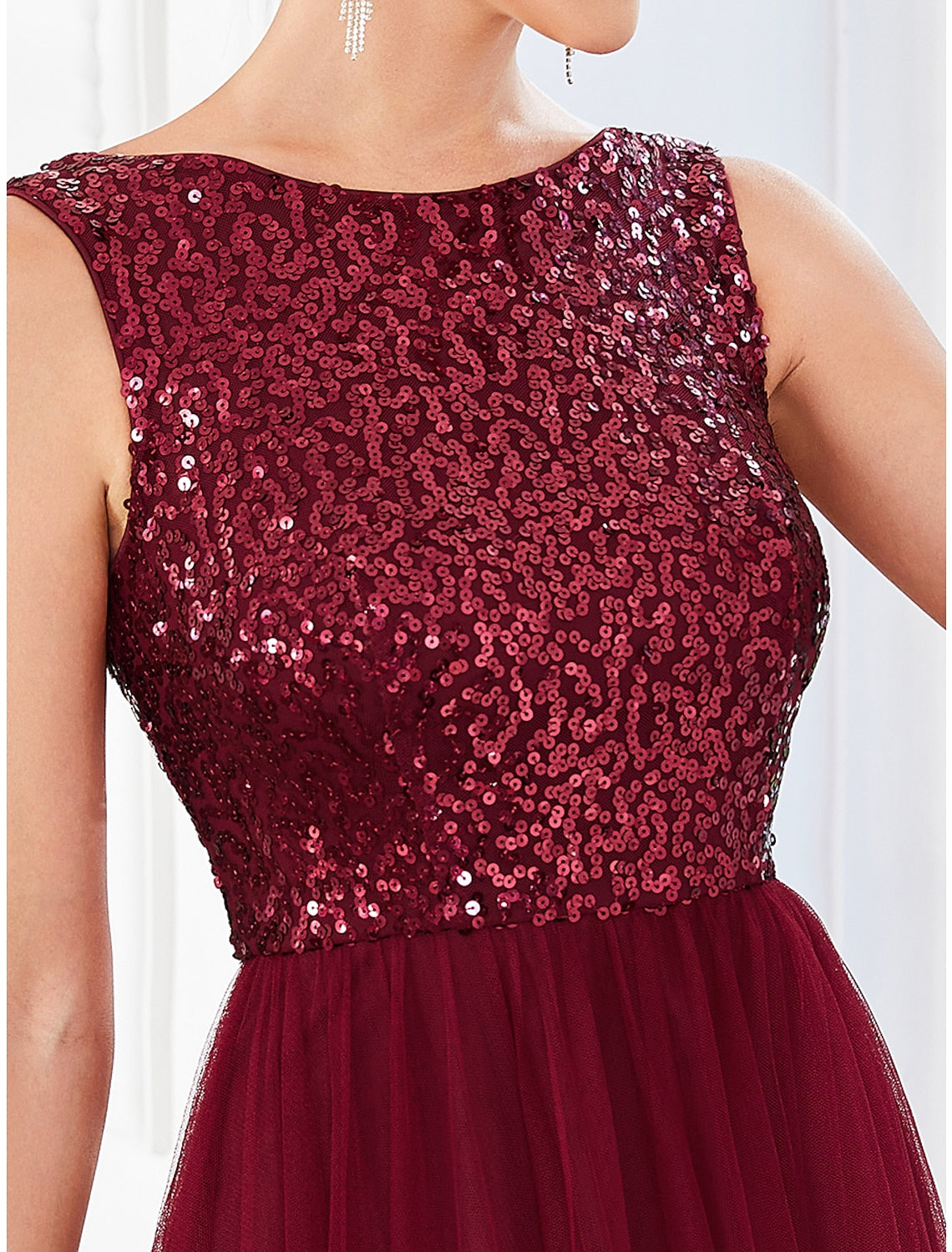 Wholesale  A-Line Party Dresses Sparkle & Shine Dress Wedding Guest Birthday Floor Length Sleeveless Jewel Neck Tulle with Sequin