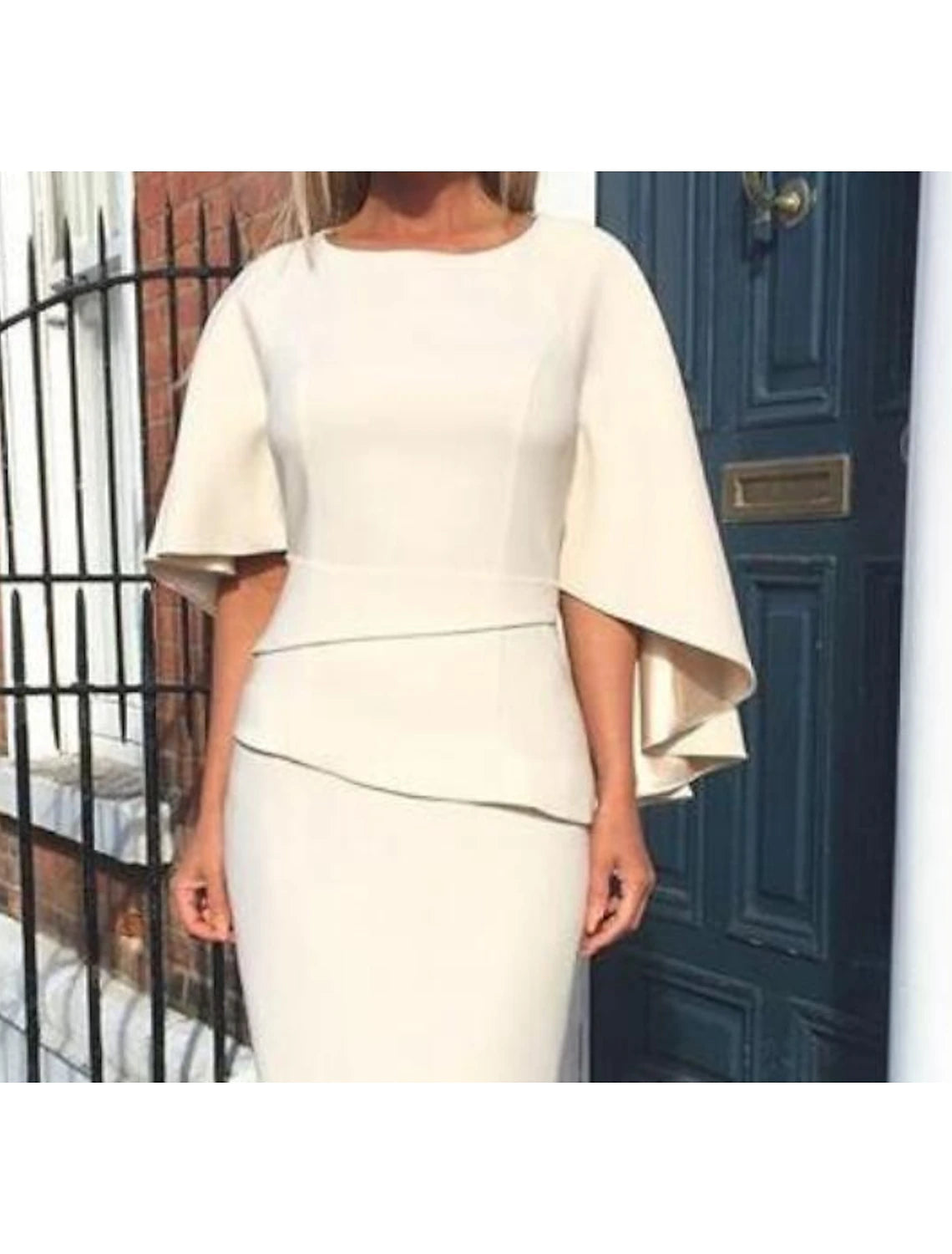 Wholesale  Sheath / Column Mother of the Bride Dress Fall Wedding Guest Simple Plus Size Elegant Jewel Neck Asymmetrical Knee Length Charmeuse Half Sleeve