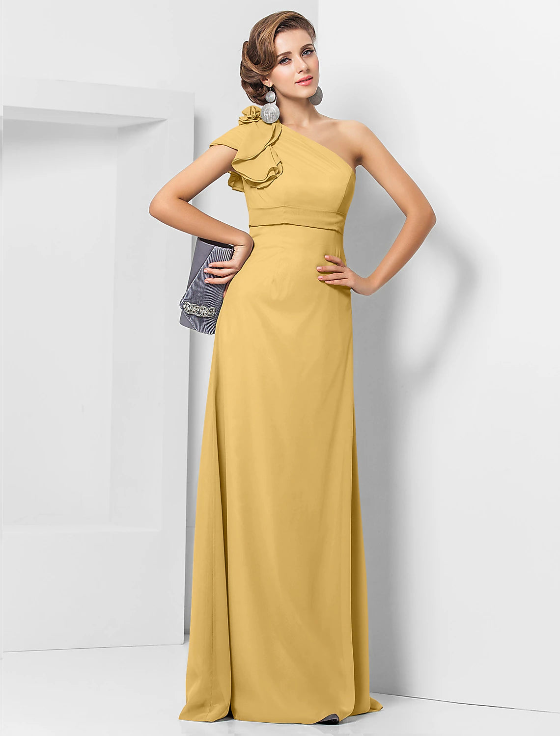 Wholesale Sheath / Column Elegant Dress Wedding Guest Formal Evening Floor Length Sleeveless One Shoulder Bridesmaid Dress Chiffon with Sash / Ribbon Appliques