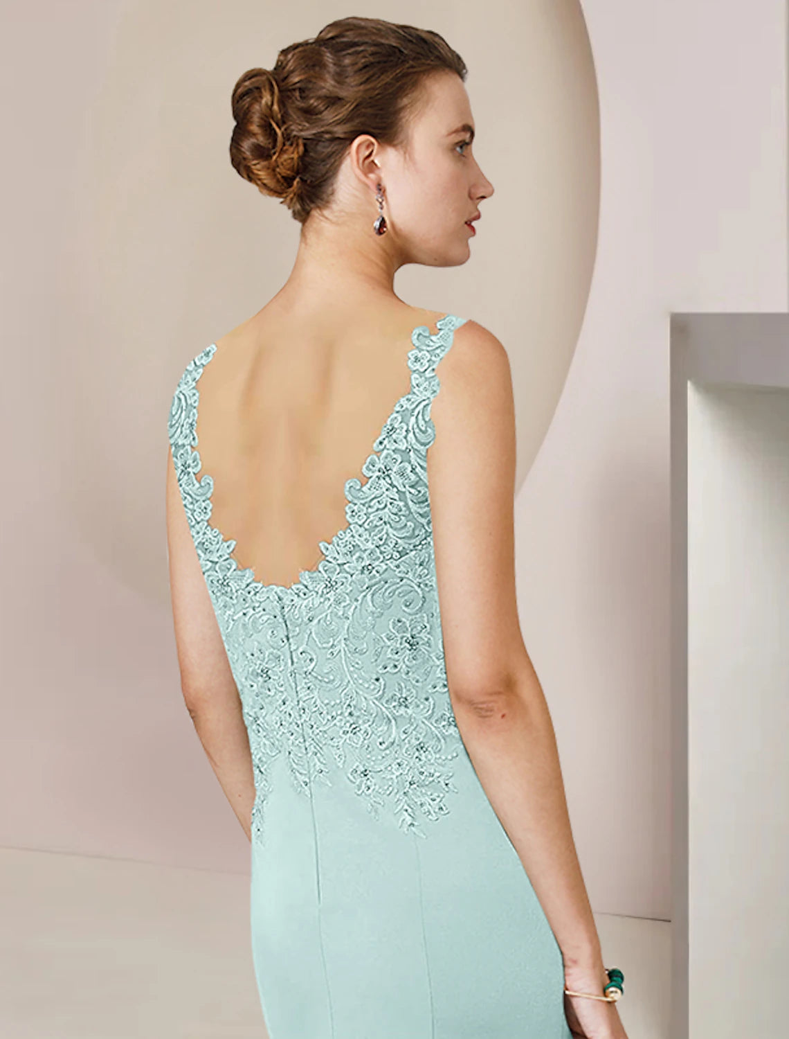 Wholesale  Two Piece A-Line Mother of the Bride Dress Formal Wedding Guest Elegant High Low V Neck Asymmetrical Tea Length Chiffon Lace 3/4 Length Sleeve Wrap Included with Sequin Appliques