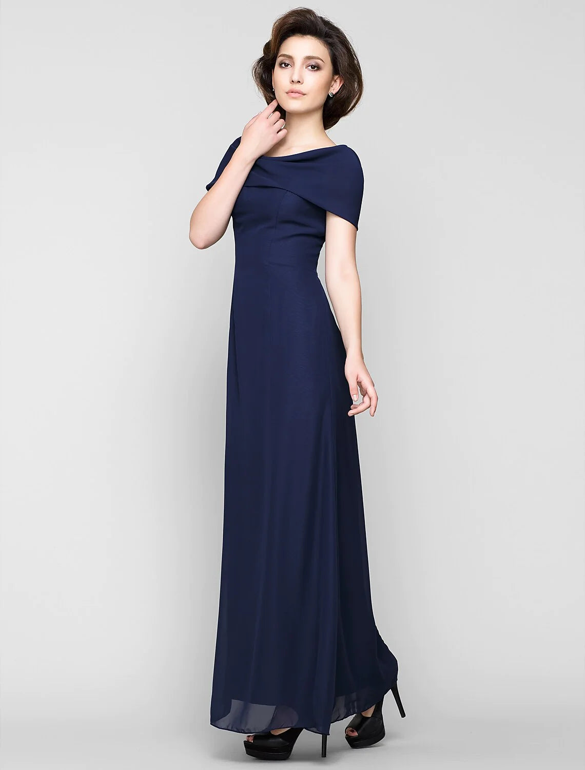 Wholesale Sheath / Column Mother of the Bride Dress Elegant Scoop Neck Ankle Length Chiffon Short Sleeve No with Beading