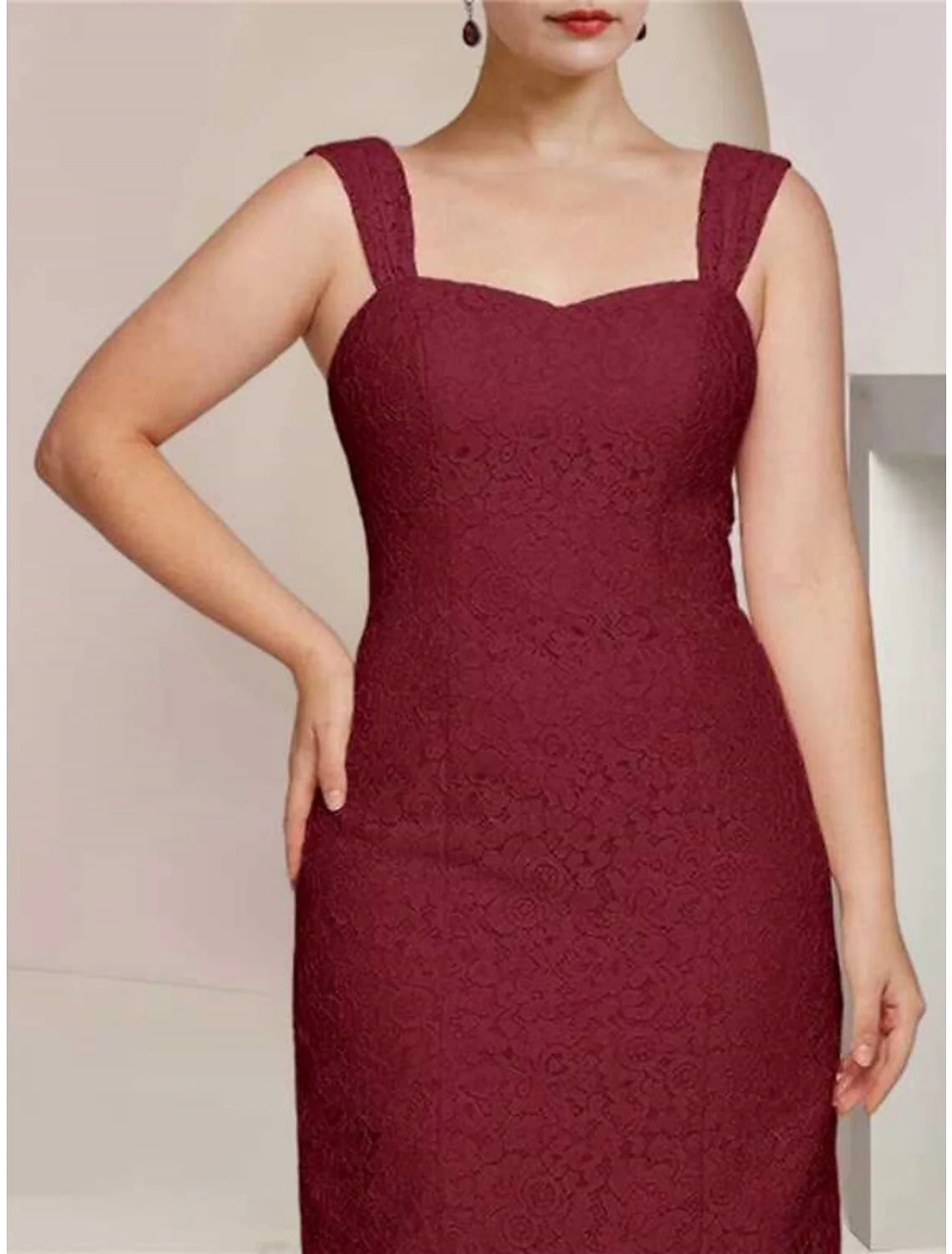 Wholesale A-Line Mother of the Bride Dress Wedding Guest Elegant Petite Square Neck Knee Length Chiffon Long Sleeve with Ruching Solid Color