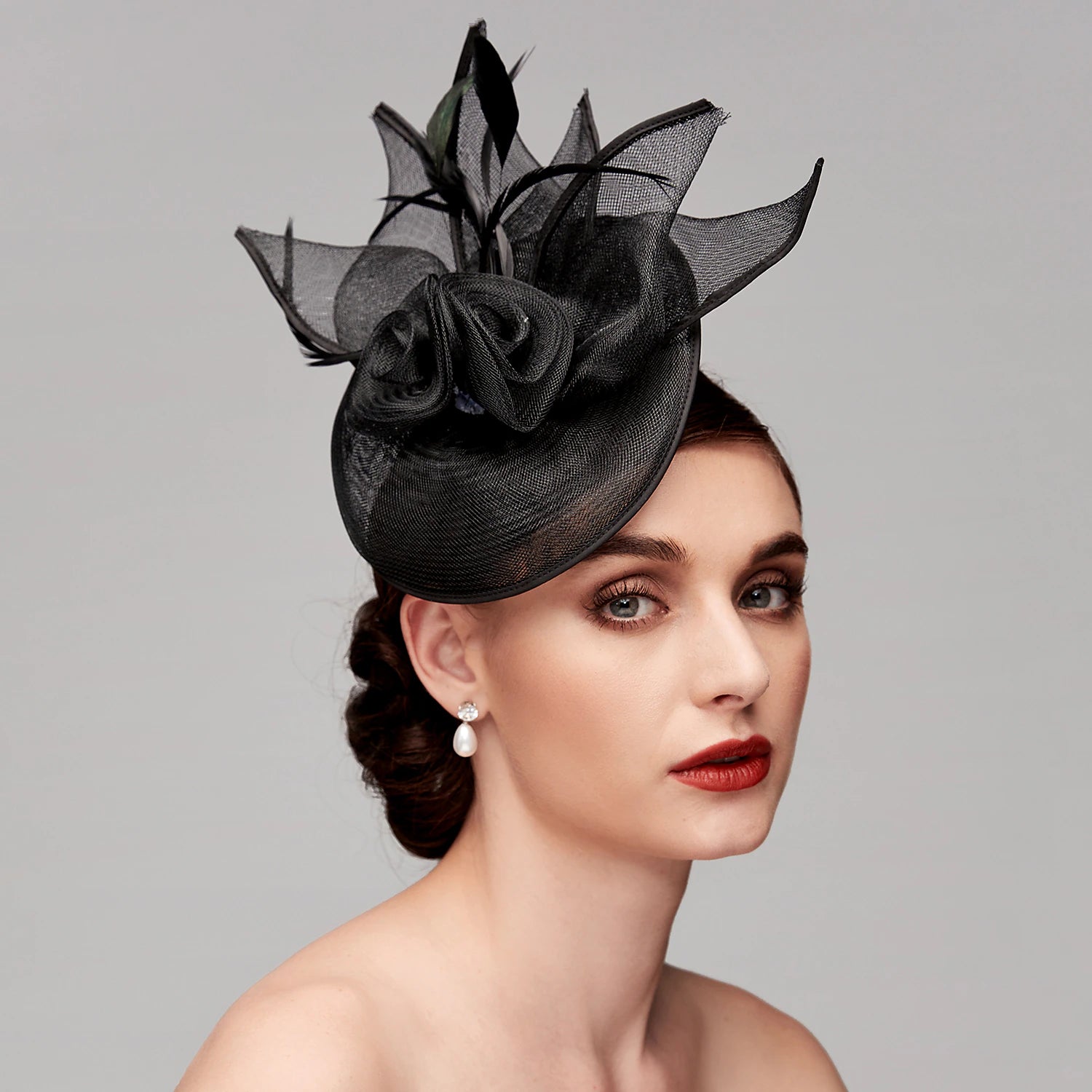Wholesale Fascinators Feather Net Kentucky Derby Hat Fascinators Headpiece with Feather Floral Flower 1PC Wedding Horse Race Ladies Day Melbourne Cup Headpiece