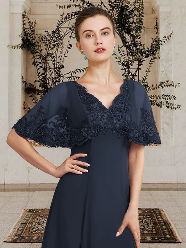 Wholesale A-Line Mother of the Bride Dress Plus Size Elegant High Low V Neck Asymmetrical Tea Length Chiffon Lace Sleeveless with Appliques