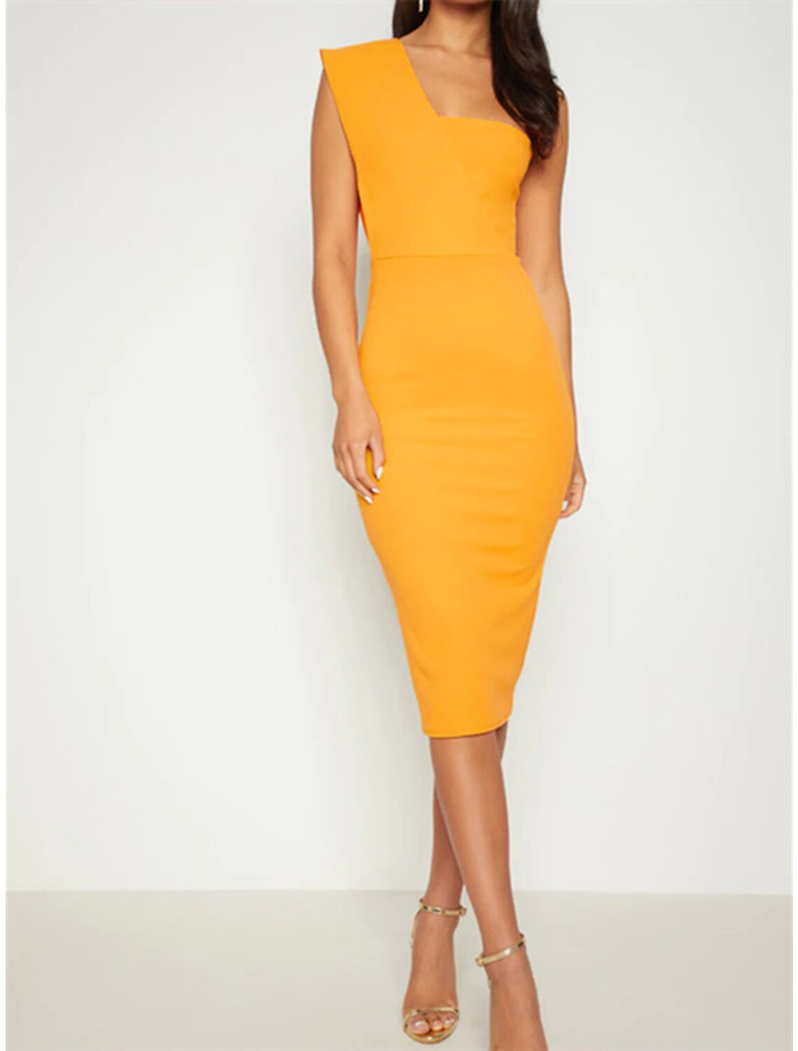 Wholesale Sheath / Column Cocktail Dresses Minimalist Dress Party Wear Cocktail Party Knee Length Sleeveless One Shoulder Stretch Fabric with Sleek