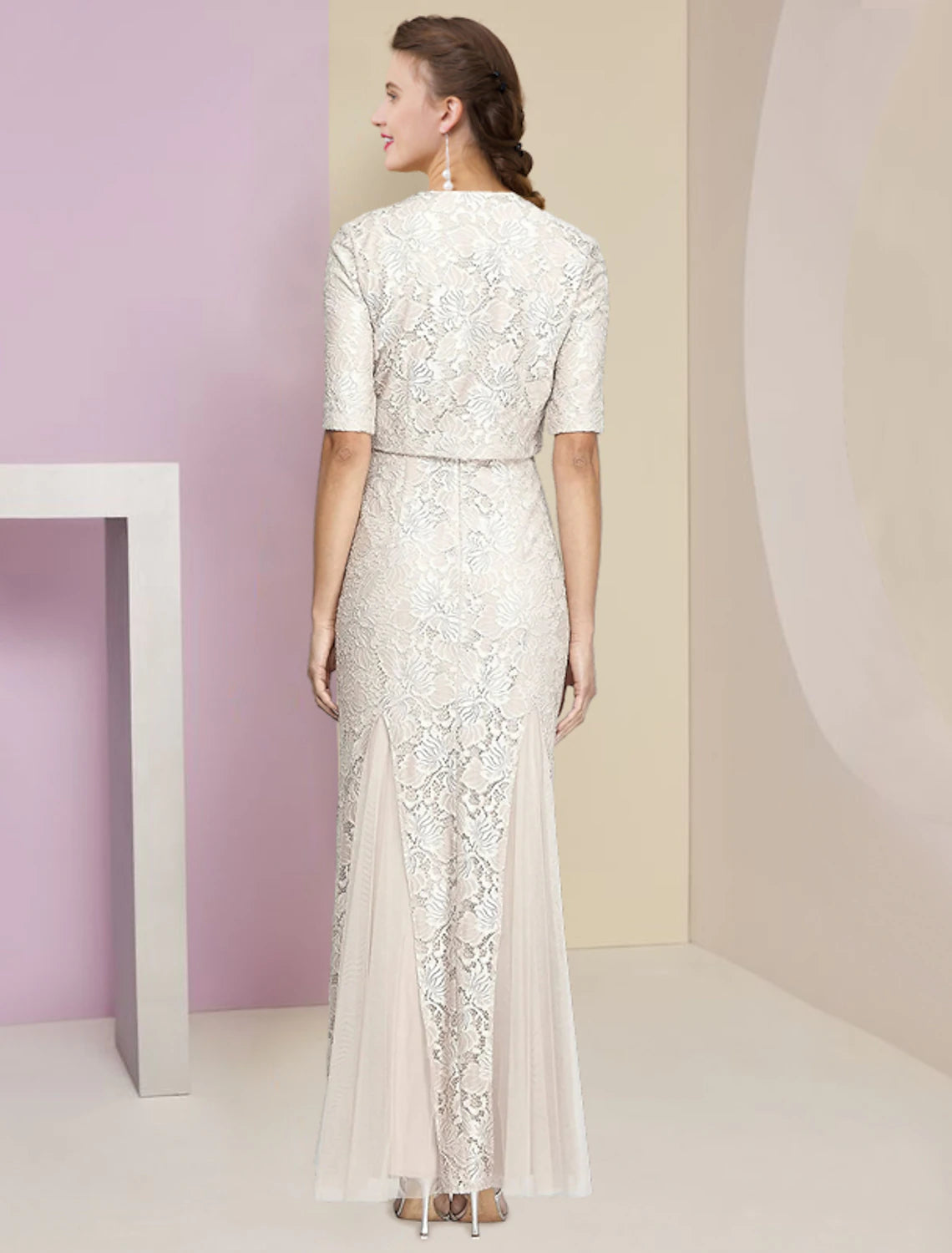 Wholesale  A-Line Mother of the Bride Dress Formal Wedding Guest Elegant V Neck Ankle Length Chiffon Lace Sleeveless Wrap Included with Pleats Appliques