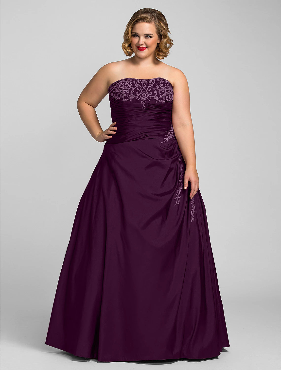 Wholesale Ball Gown Plus Size Prom Formal Evening Dress Strapless Sleeveless Floor Length Taffeta with Beading Appliques