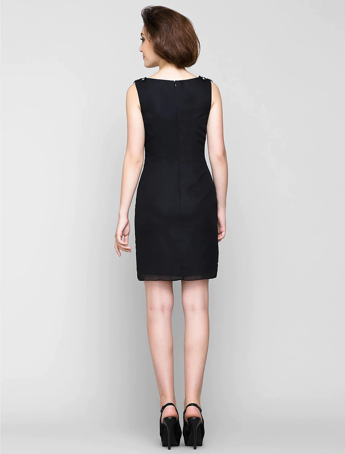 Wholesale Sheath / Column Mother of the Bride Dress Wrap Included Bateau Neck Knee Length Chiffon Sleeveless yes with Crystals