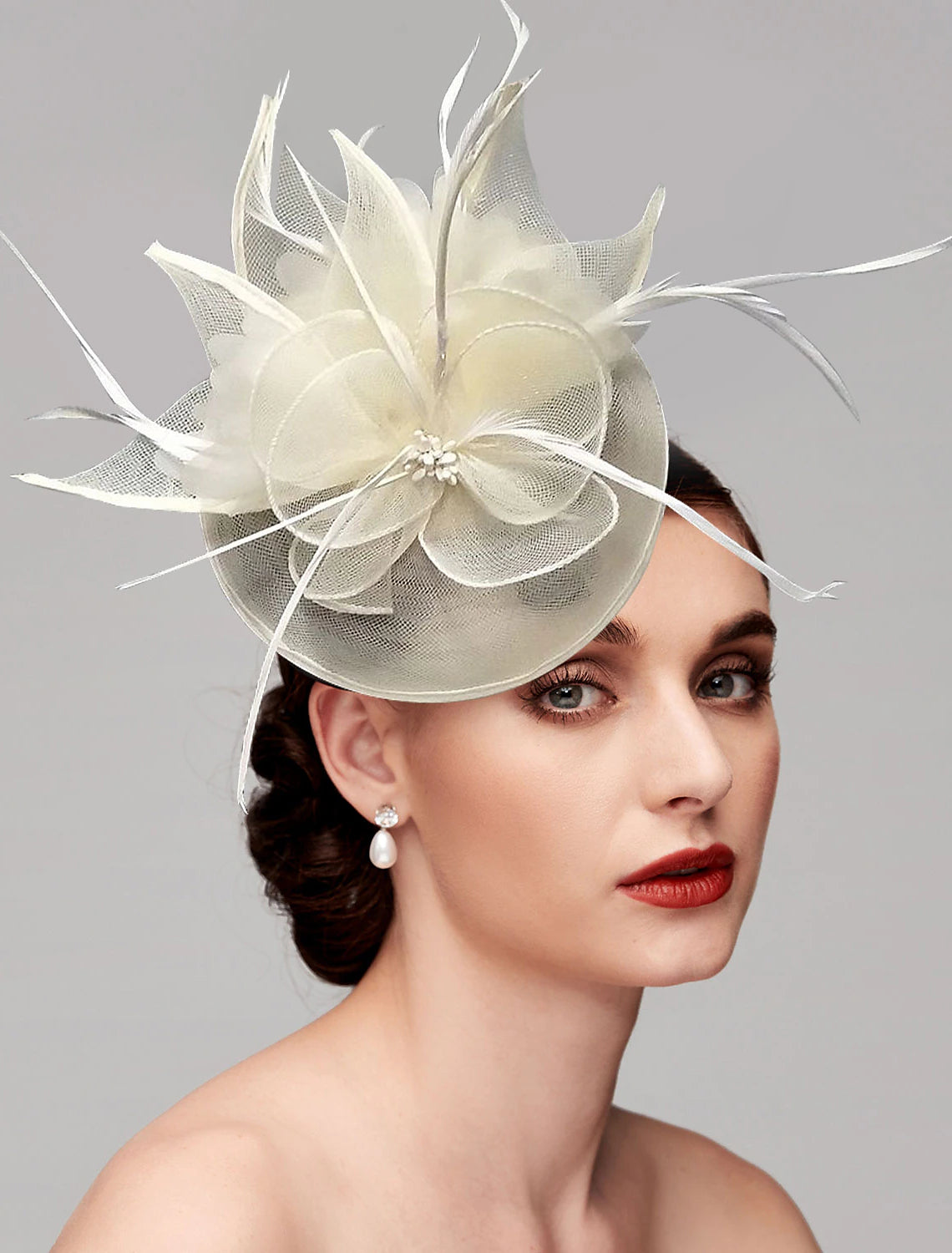 Wholesale Feathers Net Fascinators Kentucky Derby Hats Headpiece with Feather Cap Flower 1 PC Wedding Horse Race Ladies Day Melbourne Cup Headpiece