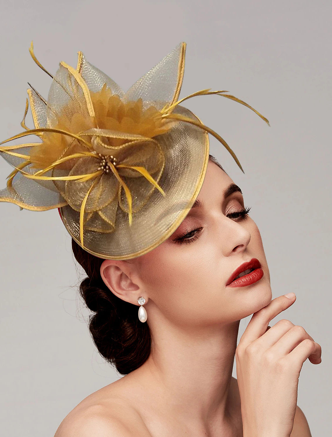 Wholesale Feathers Net Fascinators Kentucky Derby Hats Headpiece with Feather Cap Flower 1 PC Wedding Horse Race Ladies Day Melbourne Cup Headpiece