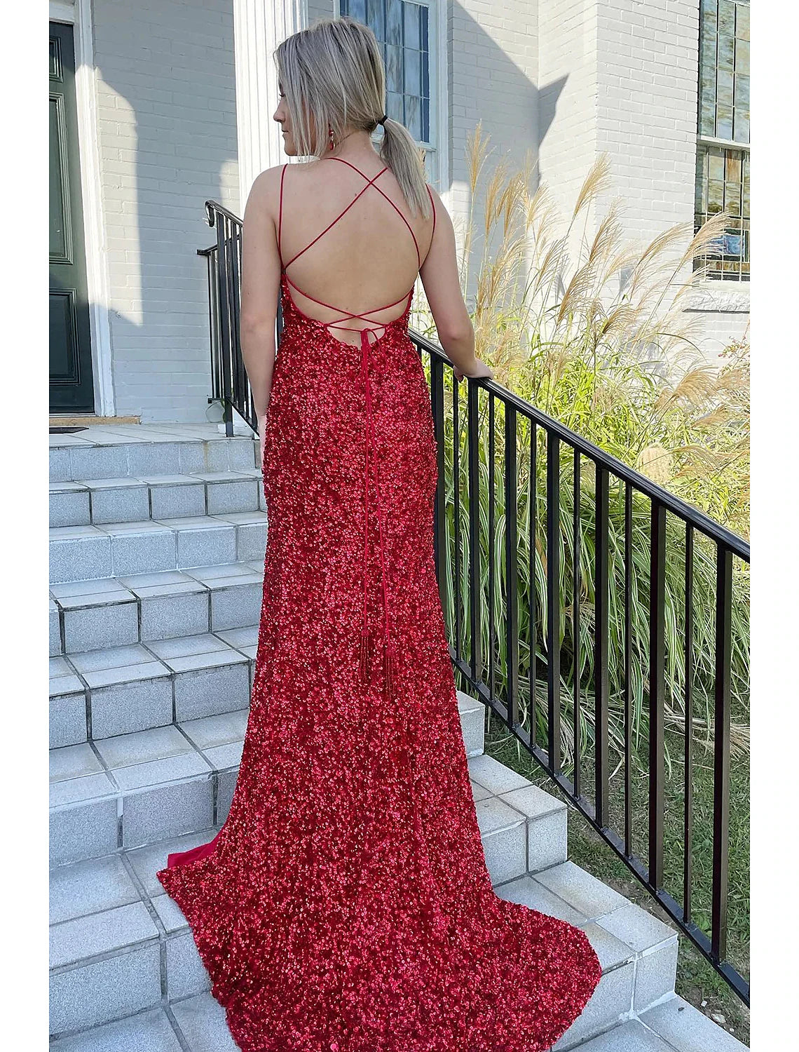 Wholesale  Mermaid / Trumpet Prom Dresses Hot Dress Formal Wedding Party Sweep / Brush Train Sleeveless Spaghetti Strap Sequined Backless with Sequin