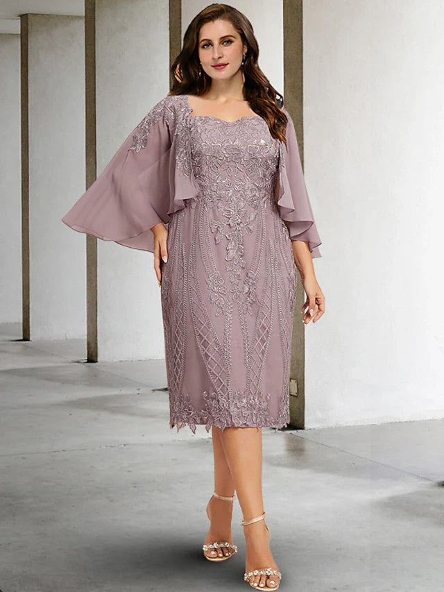Wholesale Sheath / Column Plus Size Curve Mother of the Bride Dresses Elegant Dress Formal Tea Length Sleeveless Square Neck Chiffon with Beading Appliques