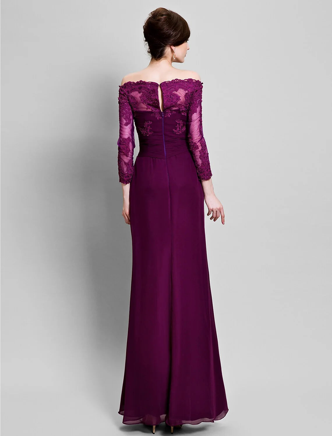 Wholesale Sheath / Column Mother of the Bride Dress Off Shoulder Floor Length Chiffon Tulle No with Ruched Appliques Side Draping